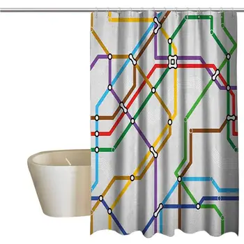 

Map Geometric Shower Curtain Stripes in Vibrant Colors Metro Scheme Subway Stations Abstract Railroad Transportation for Kids