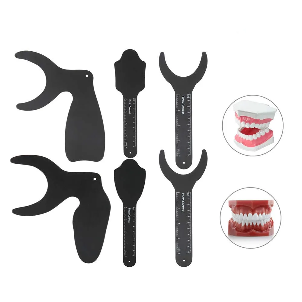 

6 Pcs Dental Autoclavable Orthodontic Intraoral Photographic Background Image Board Mirror Cheek Plate Kit for Taking Oral Photo