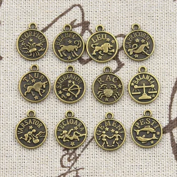 

12pcs Charms Pisces Zodiac Vigro Aquarius Taurus Scorpio Pisces Aries Leo Gemini Cancer 12x10mm Tibetan Bronze Color Pendants