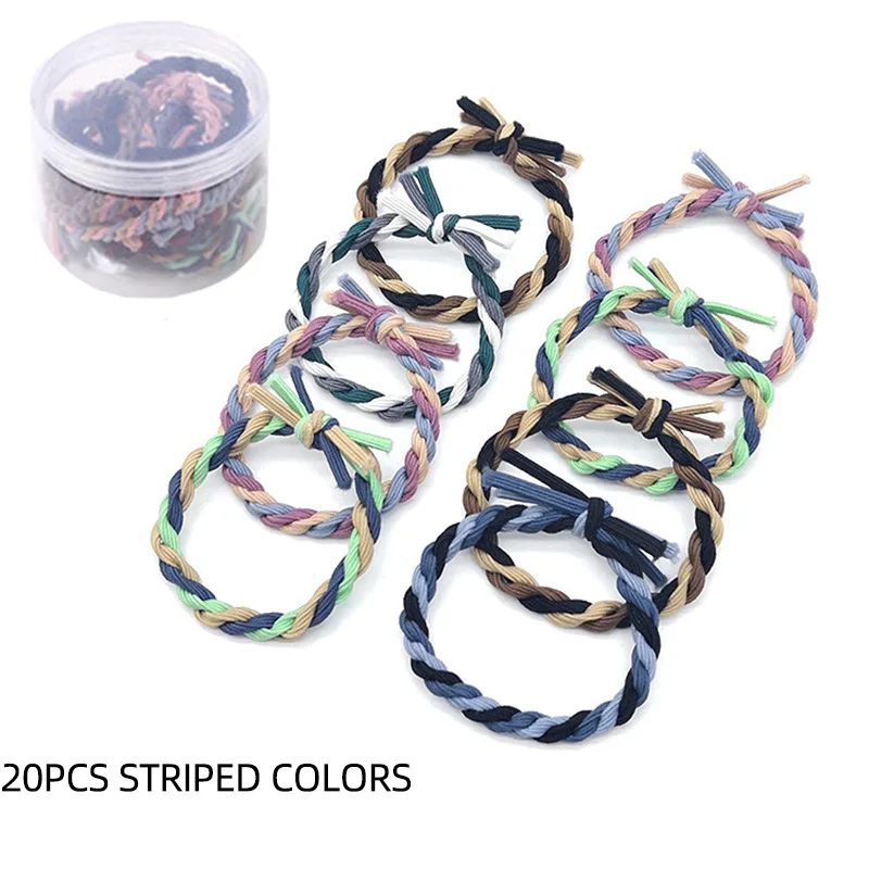 striped 20 шт./партия, корейский стиль, женские обручи, милый скручивающий ящик для головных аксессуаров, набор эластичных резинок для волос, плетеная веревка, твист, аксессуары для волос для девочек - Цвет: striped