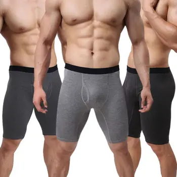 

Mens Plus Size Quick Dry Athletic Compression Shorts Underwear Mid-Rise Breathable Cotton Boxer Fly Front With Pouch