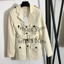 

2021 luxury design fashion women's work clothes pocket belt waist closing long sleeve top temperament versatile Lapel slim suit