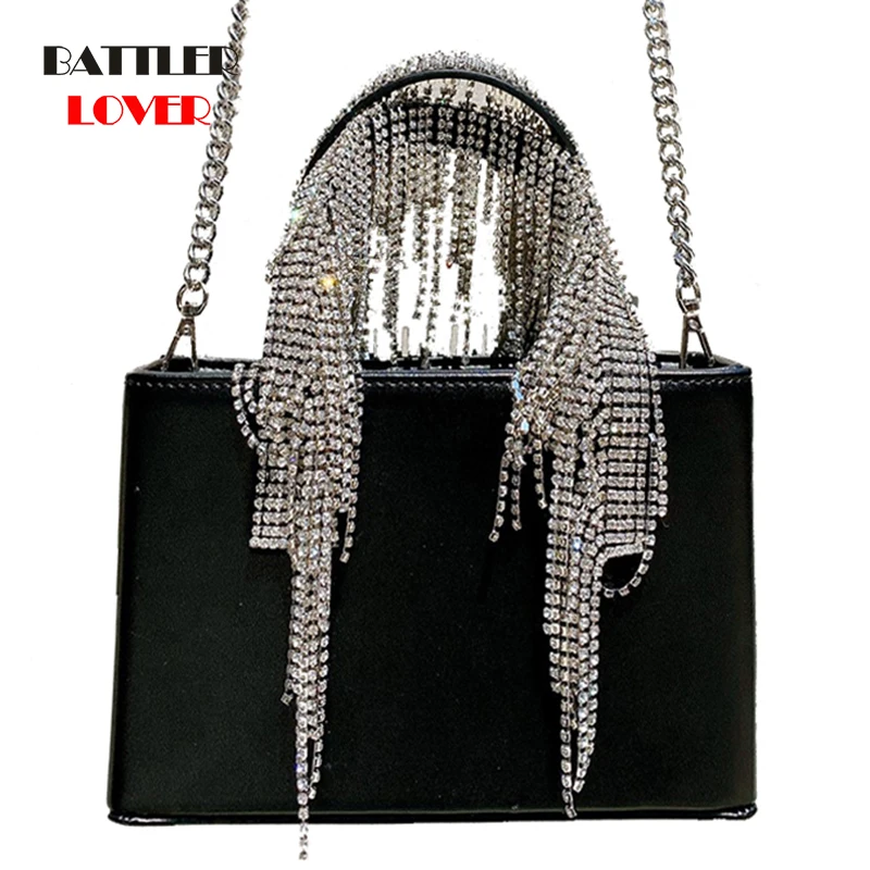 Luxury Rhinestone Tassel Evening Handbag For Women 2021 Korean Summer Diamonds Square Shoulder Bags Lady Evening Clutches Purses
