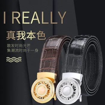 

Fortunes Alloy Buckle Leather Belt Single Layer Cowhide Crocodile Pattern Men Business Casual Waistband Douyin Celebrity Style