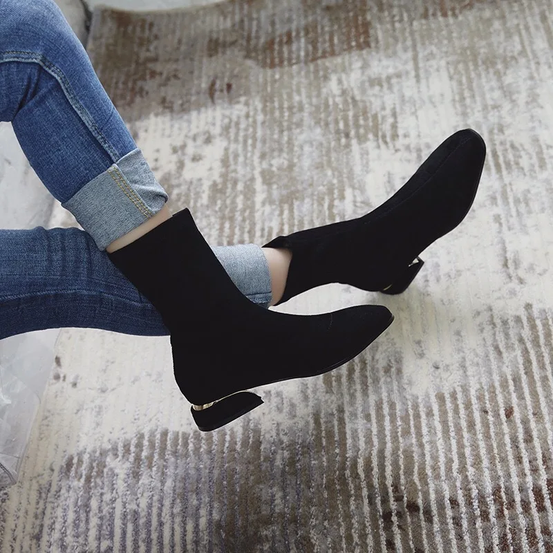 

Short boots women spring and autumn single boots with ins net red thin boots 2019 new wild thick leather elastic boots