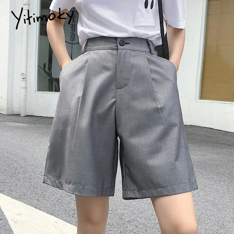 cortos negros de cintura para liso 5XL Formal Pantalón recto, moda coreana, de pierna ancha, novedad de verano 2020|Pantalones cortos| - AliExpress