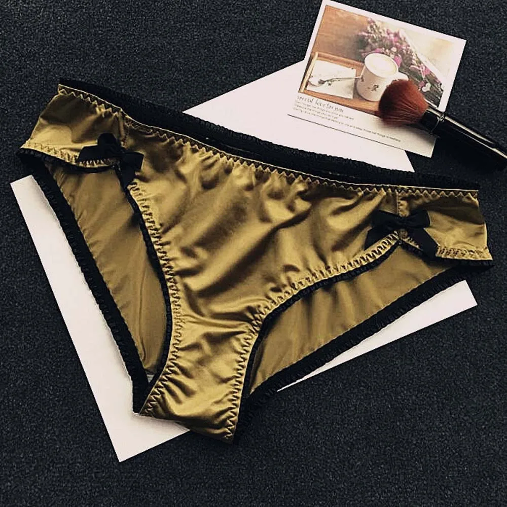 Luxury Vintage Satin Crotch Cotton Seamless Briefs For Women Sexy Bow  Underwear And Male See Through Thongs From Leegarden, $10.8