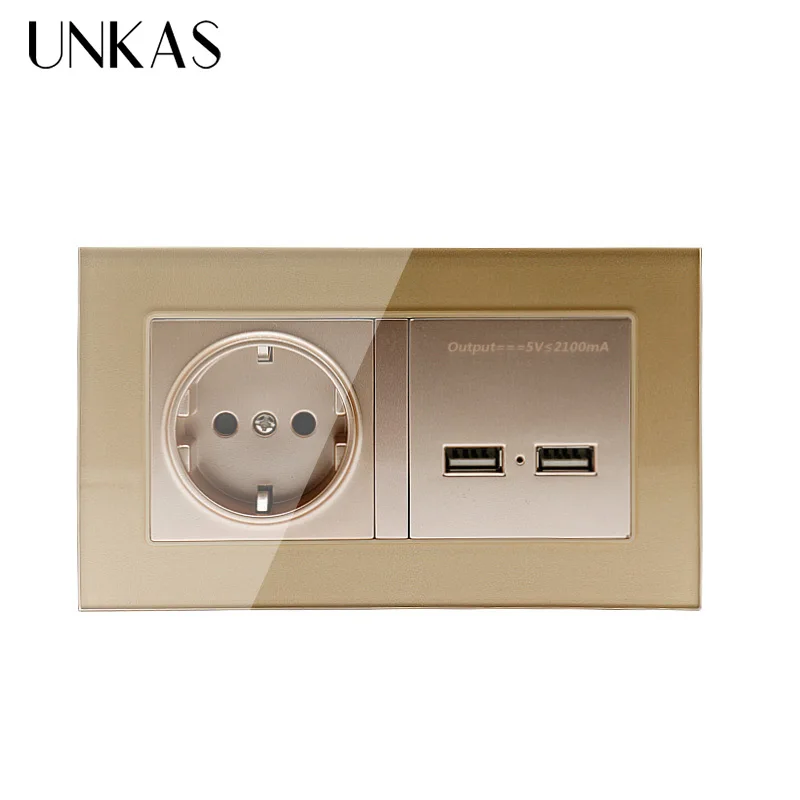 Настенная розетка UNKAS европейского стандарта электрическая с двойным USB умным