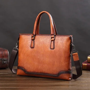 

Business Genuine Leather Men's Briefcase Male 14 Inch Laptop Handbag Fashion Casual Men Shoulder Slung Computer Bags