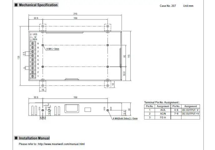 MEAN WELL импульсный источник питания LRS-200-24 промышленного управления 24V 9A 200W