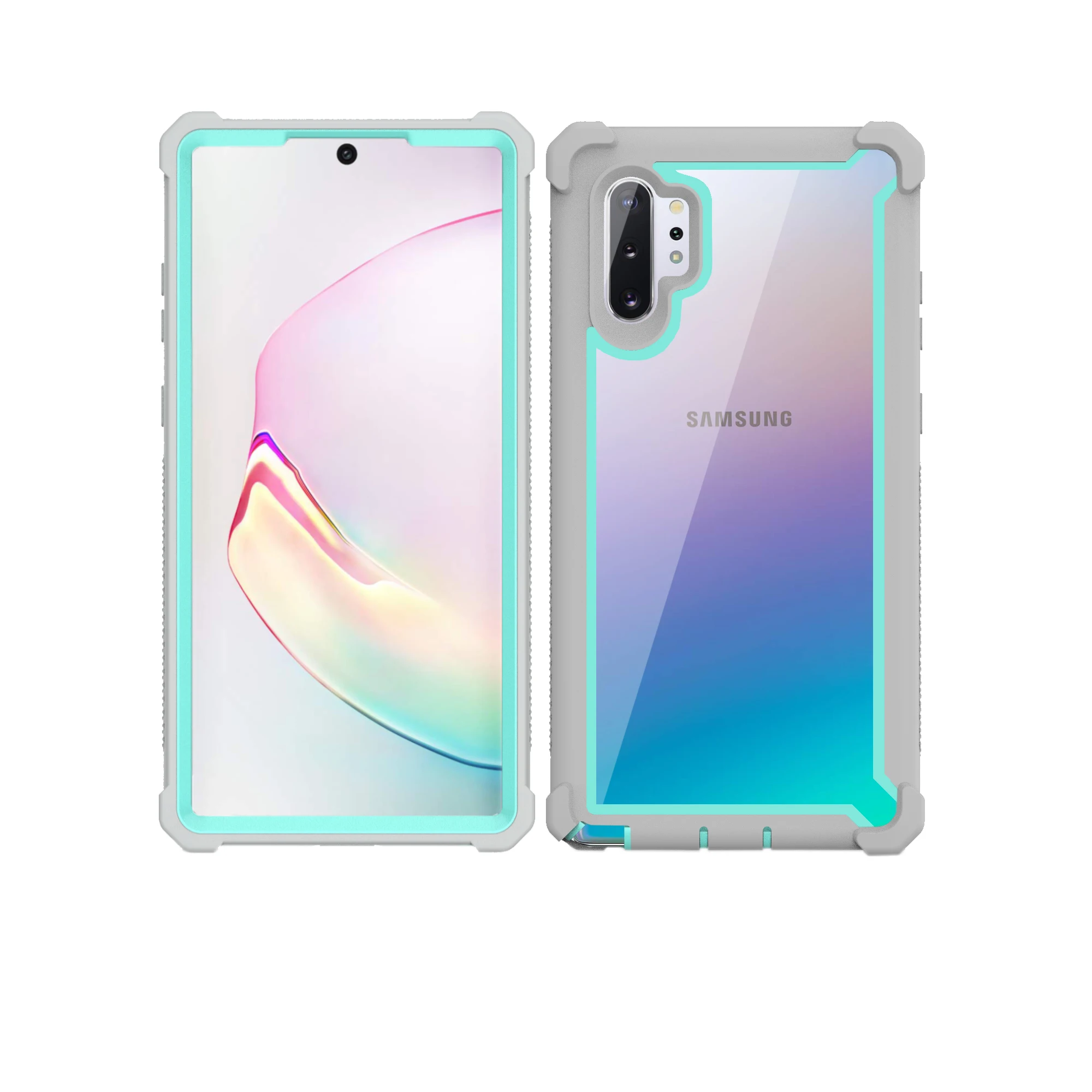 Для samsung Galaxy Note 10 9 чехол S10 S9 S8 Plus цветной 360 Защитный противоударный чехол с бесплатной защитной крышкой для экрана - Цвет: Gray Light blue