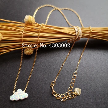 

10pcs/ Lot 7.3mx12mm 925 Sterling Silver Cloud Opal Necklace for gift White Cloud Opal Necklace for Women