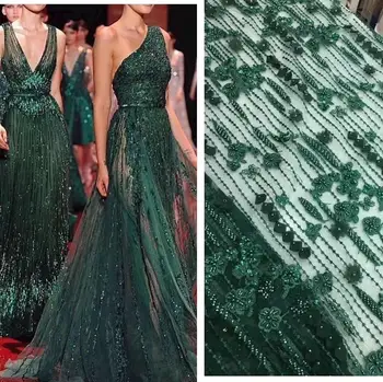 

nigerian beaded lace fabric embroidery french net lace fabric JIANXI.C-596801 with beads for party dress