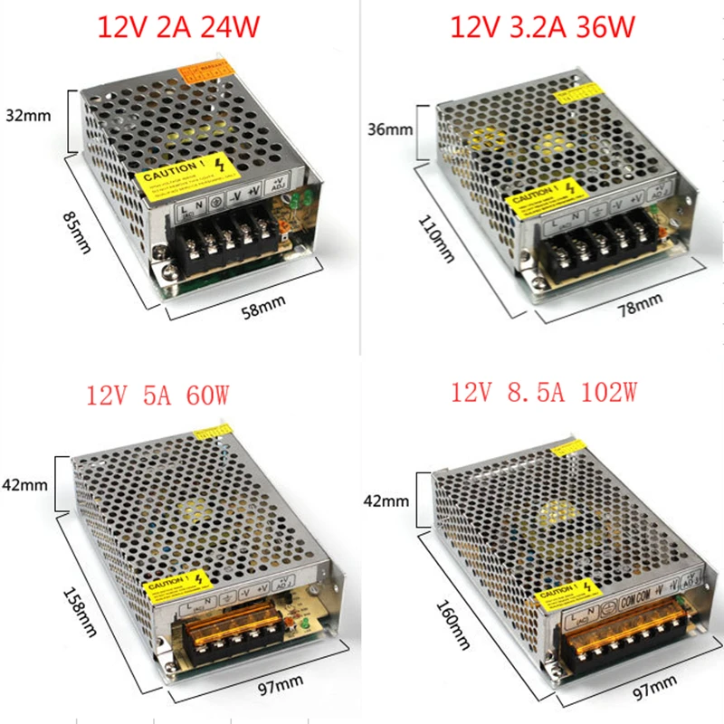 12V переключатель светодиодный Питание освещение Трансформатор 1A/2A/3A/5A/8.5A10A/12.5A/15A/20A/30A/40A/50A/60A
