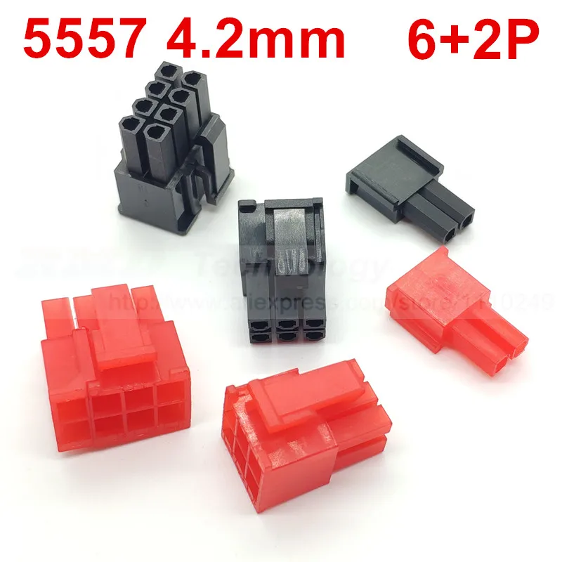 10 шт./лот 5557 R 4 2 мм черный/красный 6 + 2PIN автомобильный жгутовый разъем мужской для