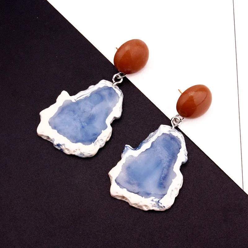 20Vintage Blue Pink Stone Resin Earrings Big Long Drop Earrings For Women Statement Jewelry Pendientes Mujer Moda 2019 Ohrringe