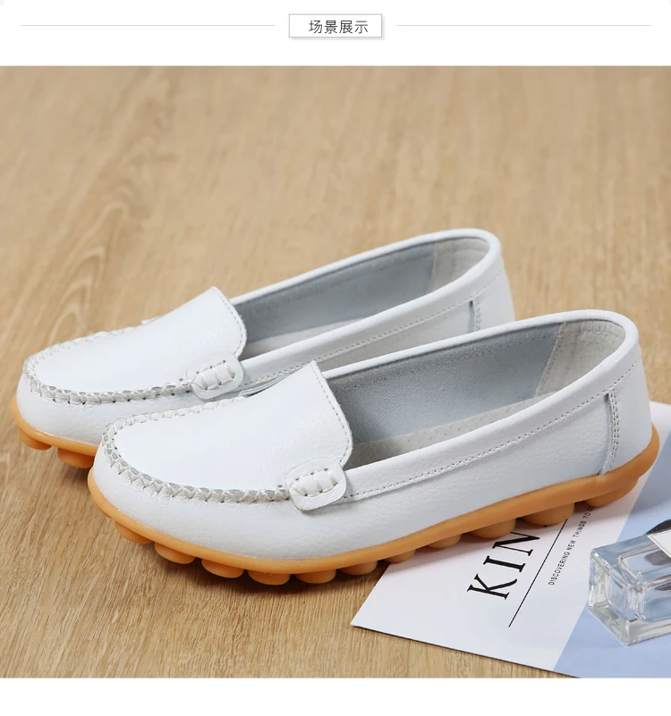 

Spring and Autumn Casual Shoes Light Flat Sole Large Size Shoes Leather Non Slip Bean Shoes Soft Sole Single Shoes