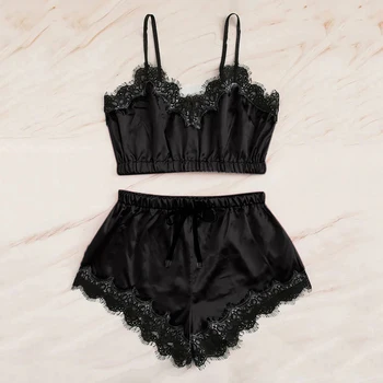 

Sexy Lace Lingerie Set Women's Pajama Set Sexy Temptation Babydoll Nightwear Cute Cami Top and Shorts Pajama 2pcs Set Sleepwear