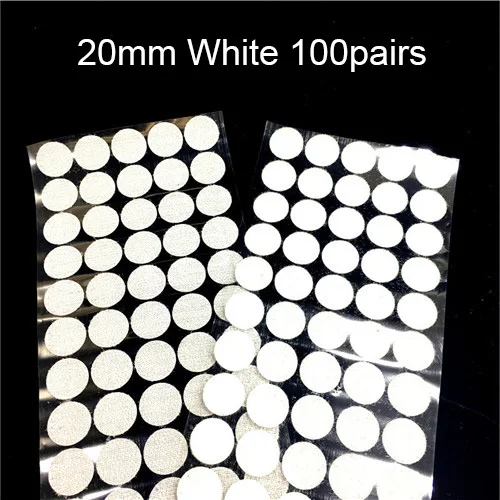 20mm White 100pairs 10/15/20/25/30 мм Розовый Круглый сильная самоклеящаяся крепежная лента в горошек нейлон крюк и петля клей крепление Magic Стикеры 100 пар - Цвет: 20mm White 100pairs