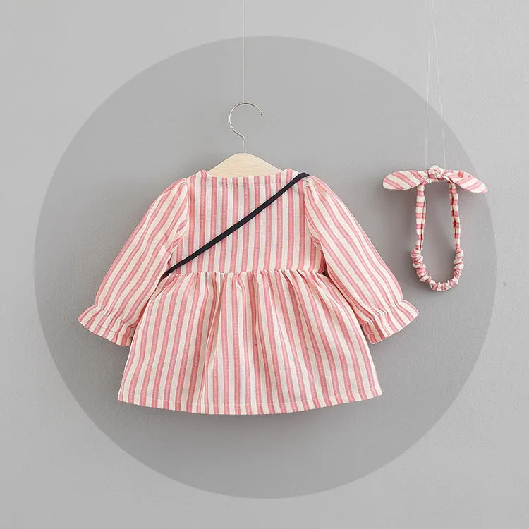 Платье для малышек, платье для малышек, vestido infantil Ins сезонные модели 1 девушка осень полосатые От 2 до 3 лет детская одежда с v-образным вырезом и длинным рукавом