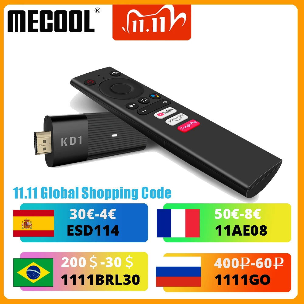 ТВ-приставка Chromecast Netflixs Mecool KD1 Amlogic S905Y2 Android 10 2 Гб 16 Google Voice 1080P 4K 4G &amp 5G Wi-Fi Premium |