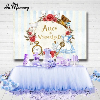 

InMemory Alice In Wonderland Photography Backgrounds Flowers Dress Girls Birthday Party Baby Shower Newborn Backdrop Customized