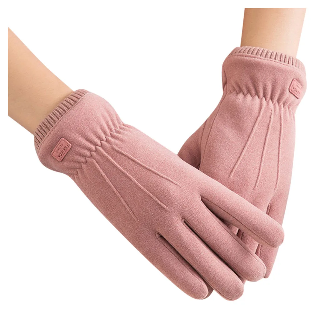 

New Winter Female Warm Cashmere Cute Bear Mittens Double Thick Plush Wrist Women Touch Screen Driving Gloves #YL5