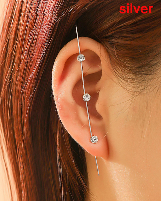 Ear Needle Wrap Crawler Hook Earrings for Women Surround Auricle Diagonal Stud Copper Inlaid Zircon Piercing Earrings /1 Pc