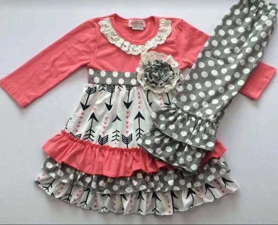 

Autumn new girls long sleeves gray polka dot trousers skirt unique design print pattern