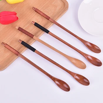 

1PC Wooden Spoons Large Long Handled Spoon Kids Spoon Wood Rice Soup Dessert Spoon Coffee Tea Tableware 7.9*0.7*0.2in