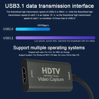 

Gaming Live Streaming Free Drive HDMI To USB C Audio 4K 1080P 60Hz Video Card Grabber To DSLR Real Time Converter