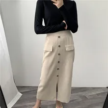 Женская длинная юбка новая осенняя и зимняя однобортная трикотажная юбка с высокой талией женские макси трикотажные юбки NS1383