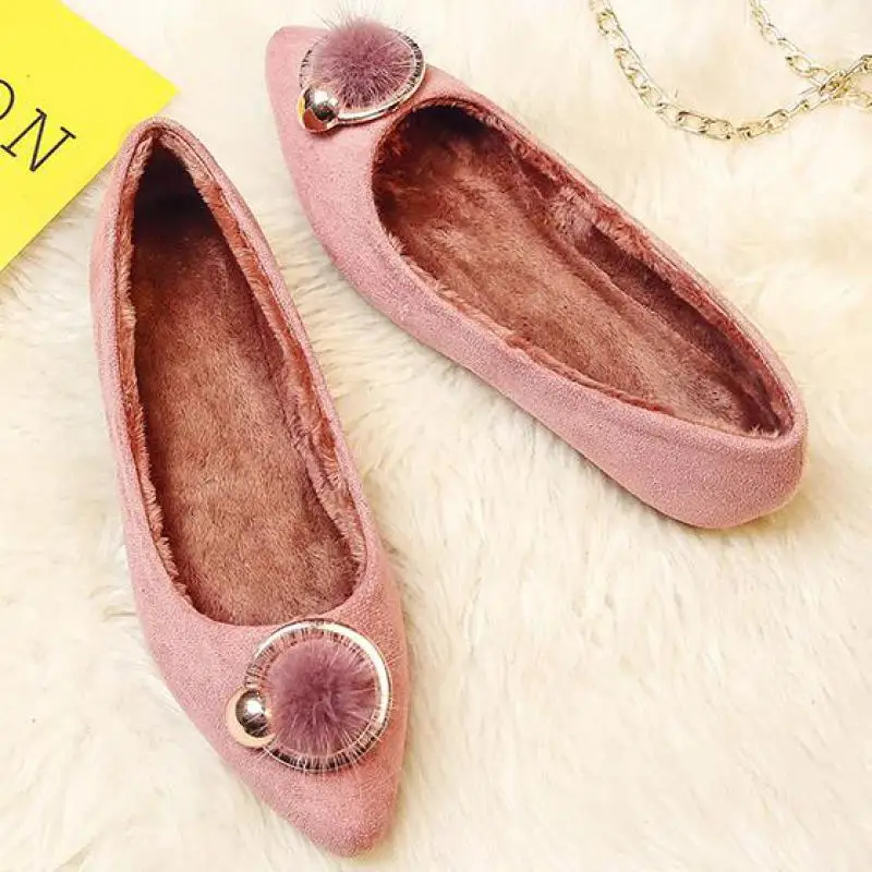 

2018 Winter Women Flats Warm Fur Winter Boots Slip On Loafers Flat Comfortable Winter Woman Casual Shoes Plus Size 40 41 42 43