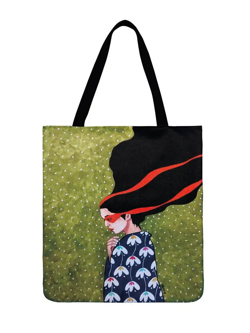 Fashion Shopping Modern Fashion Art Girls Painting Printed Tote Bags Ladies Shoulder Bag Women Casual Tote Outdoor Beach Bagbag 