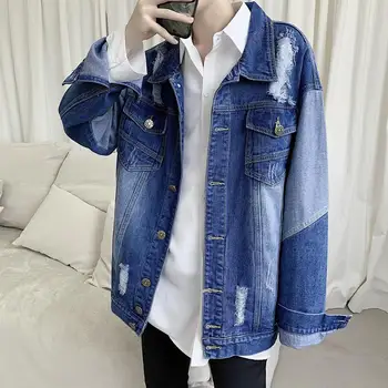 

Autumn and winter large size loose port wind denim jacket self-timer wind denim jacket male