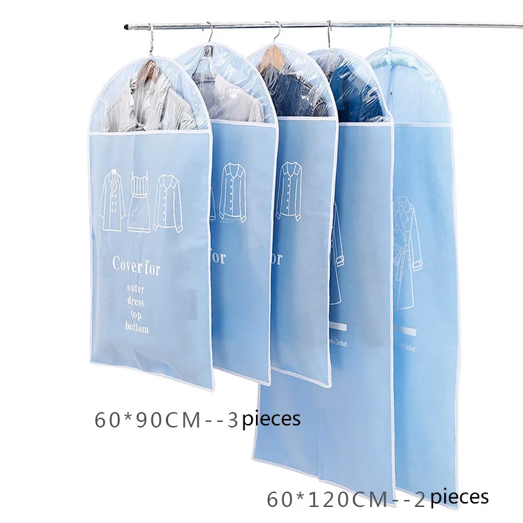 blue-5 pieces 5 шт./лот, чехол для костюма, пылезащитный чехол для одежды, пальто, платье, куртка, толстый нетканый материал, шкаф для хранения, костюм, платье, Висячие - Цвет: blue-5 pieces