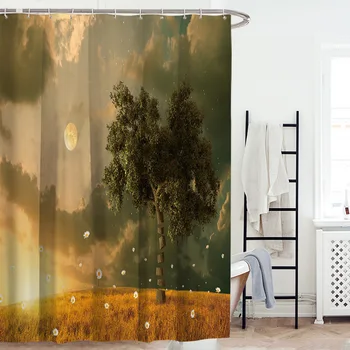 

3D Print Forest Cloud Sea Shower Curtains Beautiful Natural Scene Waterproof Polyester Bath Curtains With12 Hooks for Bathroom