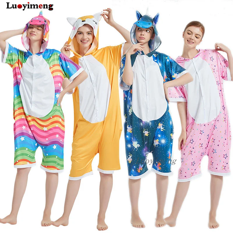 New Animal Unicorn Pajamas Adults Summer Sleepwear Kigurumi Panda Unicorn Pyjamas Women Onesie Anime Costumes Onepiece Jumpsuit