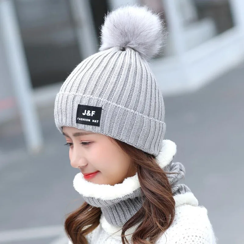 Knitted Winter Hat Scarf Set for Women Pom Pom Beanies set of hat and scarf for women Thick Warm Soft winter accessories
