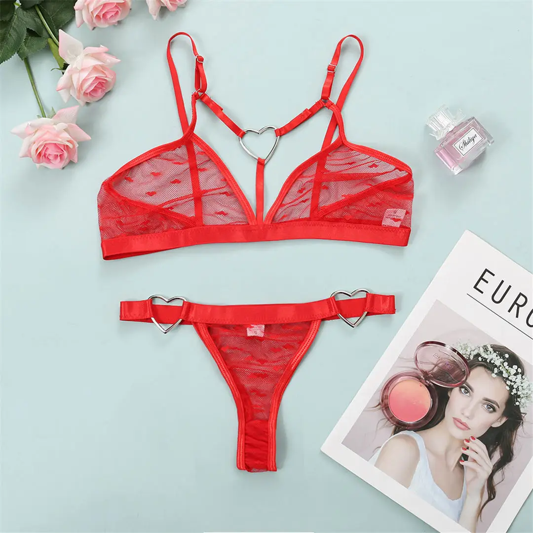 lace underwear set Plus Size Women Sexy Hot Erotic Bra Set Sexy Hollow Out Teddy Bodysuits Underwear Set Lace Deep V Open Lingerie + Stockings Sets matching bra and panties