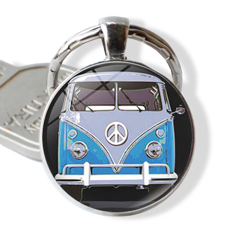 Новинка 2020 винтажный брелок для ключей Hippie Peace Sign Van Bus модный мужской и женский