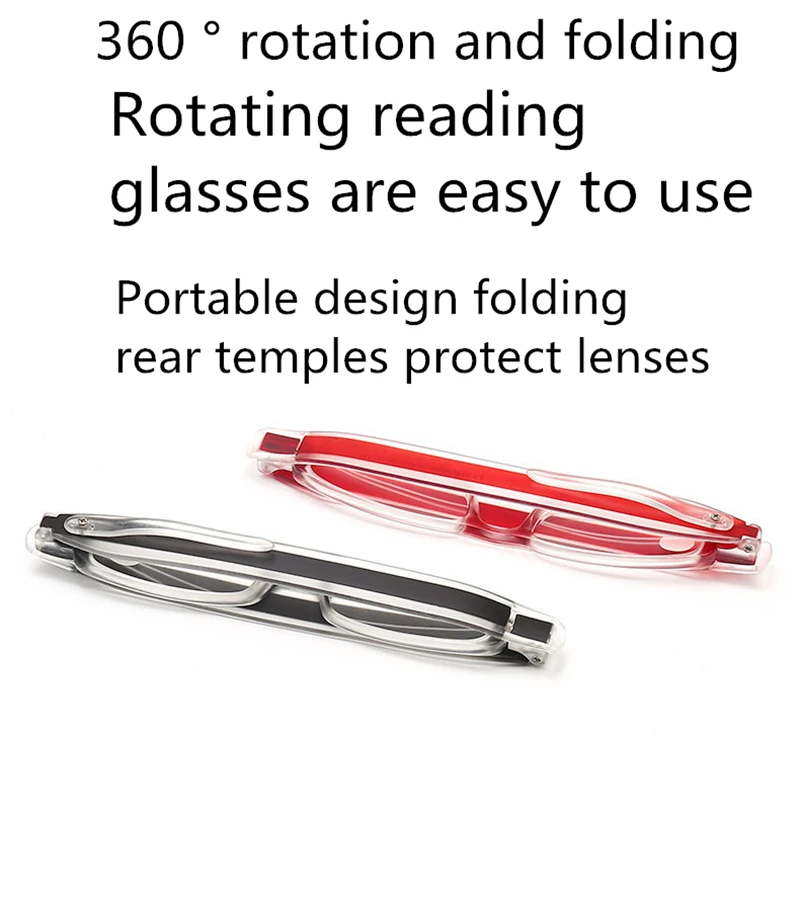 

2020 new 360 degree rotating reading glasses unisex folding portable elderly optical resin glasses