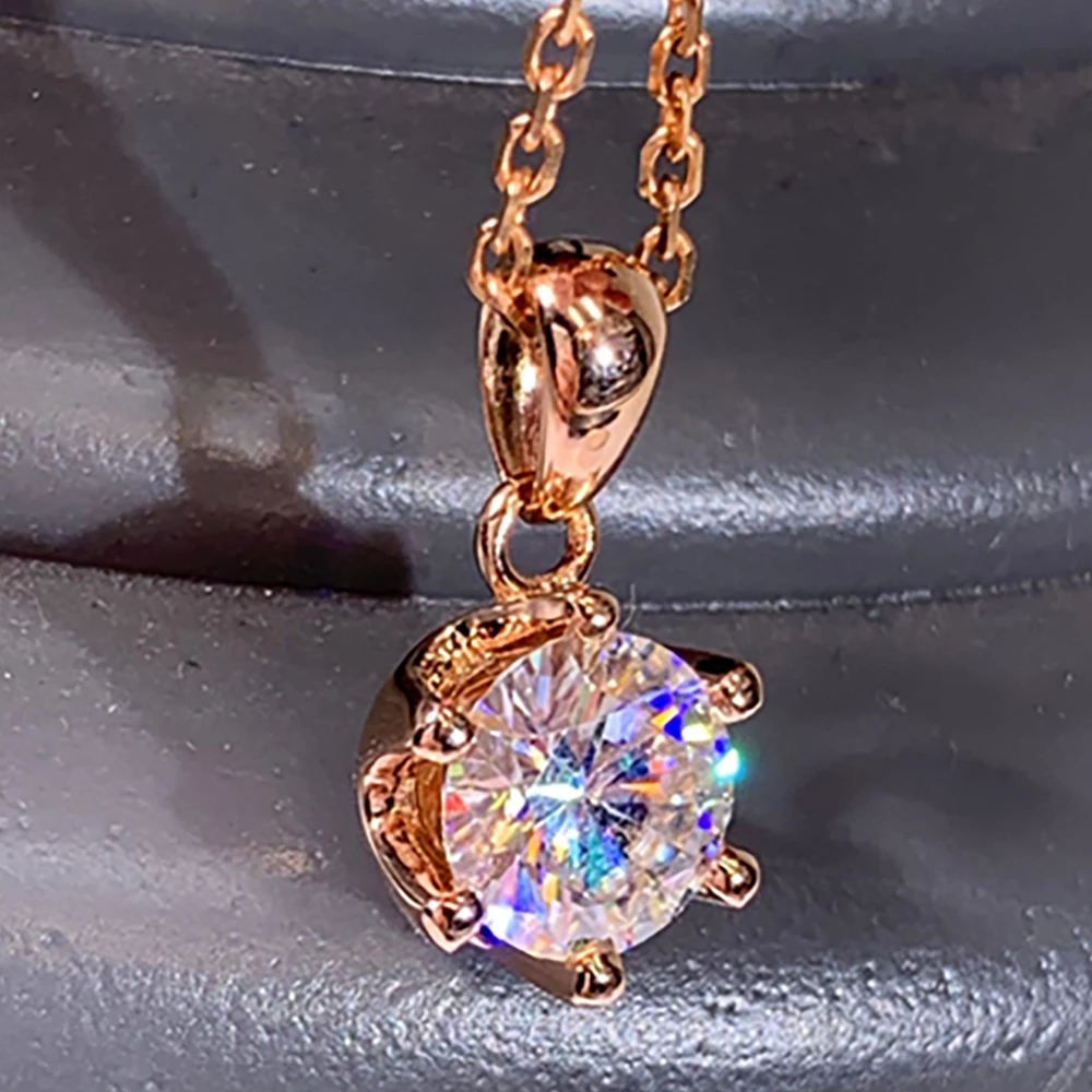 

Custom Solid 10K Rose Gold Women Pendants Necklaces Moissanite Diamond 1 2 3 4 Carat Round Wedding Anniversary Engagement