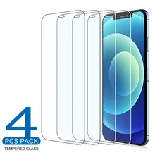 QJW 4pcs Tempered Glass for Iphone 11 12 Pro Xs Max x Xr Front Cover Screen Protector 7 8 6 S Plus Protective Glass Film Cover