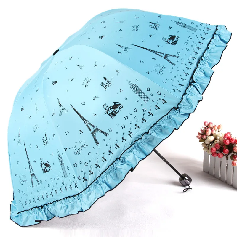 

Aurora Umbrella Factory Wholesale Creative 4310 Folding Umbrella Paris Eiffel Tower Parasol UV-Protection Parasol