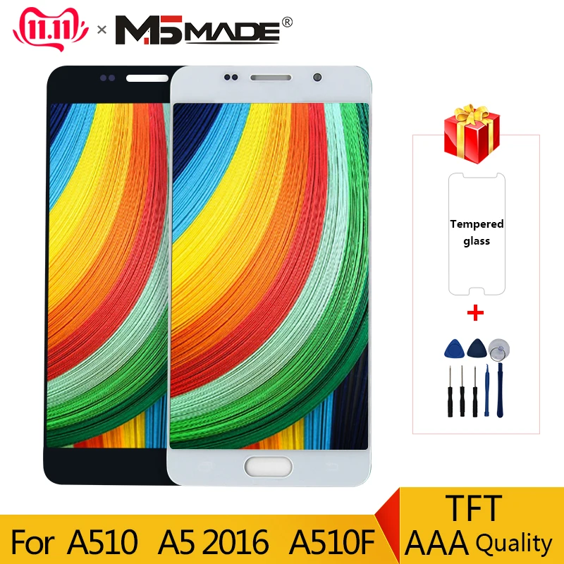 Продажа A510, ЖК дисплей для samsung Galaxy A5 2016, A510F, ЖК дисплей A510M, SM A510F, сенсорный экран, запчасти в сборе, 100% Протестировано, регулировка яркости