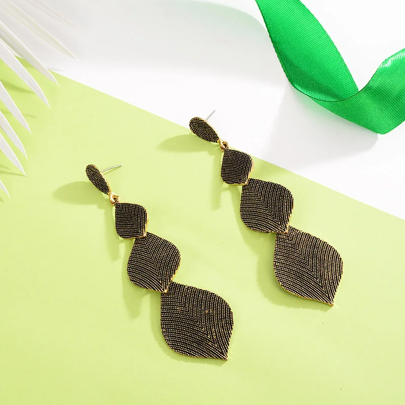 MAIKALE Hot Sale Alloy Leaf-Shaped Long Drop Earrings BlACK Color Simple Tandem Fashion Korean Earrings For Women To Friend Gift