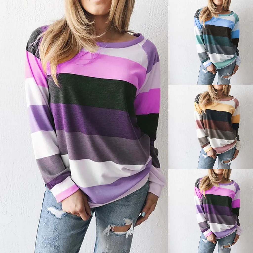 

Women's Casual Loose Striped Pullover Sweatershirt Europe And The United Blouses Femme Blusas Mujer De Moda#35