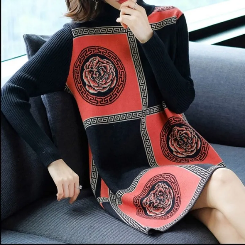 Comprar Otoño vestido mujer manga larga casual negro rojo moda femenina vestido manga larga vestidos manga larga mujer sukienka jesien