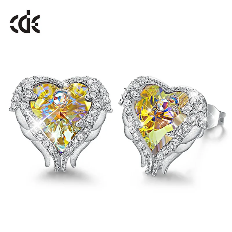 AB color CDE 925 пробы серебряные серьги, украшенные кристаллами, женские серьги в форме сердца, серьги с голубым углом, ювелирные изделия для ушей - Цвет камня: AB color